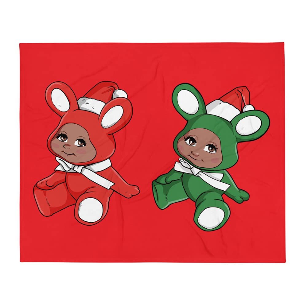 African American Christmas Santa Bunnies Throw Blanket - Red Background