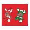 African American Christmas Santa Bunnies Throw Blanket - Red Background view 1