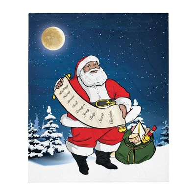 African American Santa Reviewing List Night Background Throw Blanket