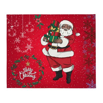 African American Santa Holding Gifts Throw Blanket - Red Background White