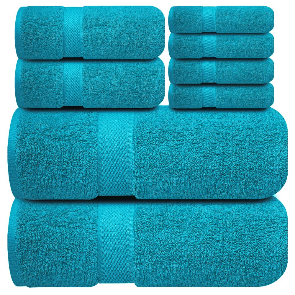 Infinitee Xclusives Luxury 100% Cotton Towel Set  8 Piece Bathroom Towel Set (2 Bath Towels, 2 Hand Towels, 4 Washcloths)  Soft & Absorbent Towels for Bathroom (Serene Teal)