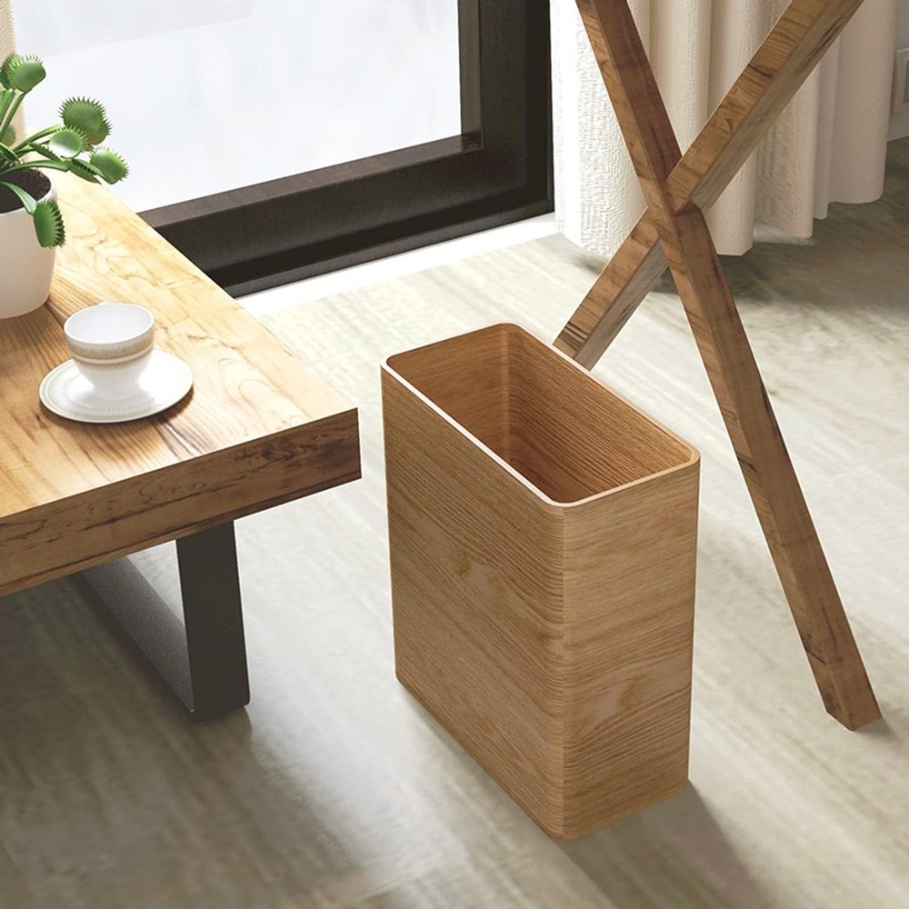 CL-ZZZ Nordic Style Wooden Square Trash Can with Pressing Ring for Bedroom, Living Room, Bathroom and Office, Waste Bin Wastebaskets Trash bin