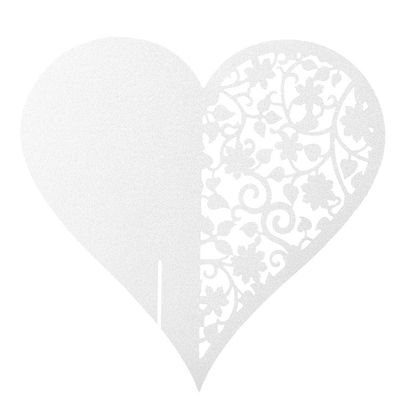HERCHR 50pcs Place Cards, Heart Shape Table Card for Wine Glass, Wedding, Table, Dinner Parties, Seating Cards(White)