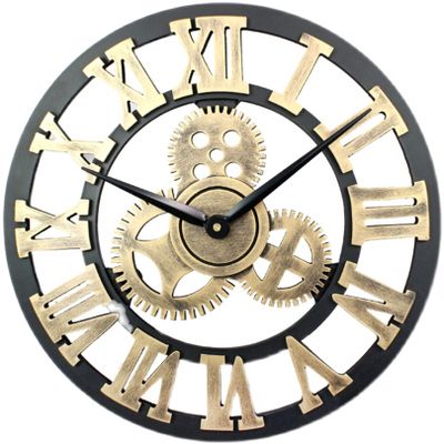 Clock Wall Clocks Silent Roman Retro Gear Wood Clock for Bar Cafe Home (Gold - 40/50/60cm)