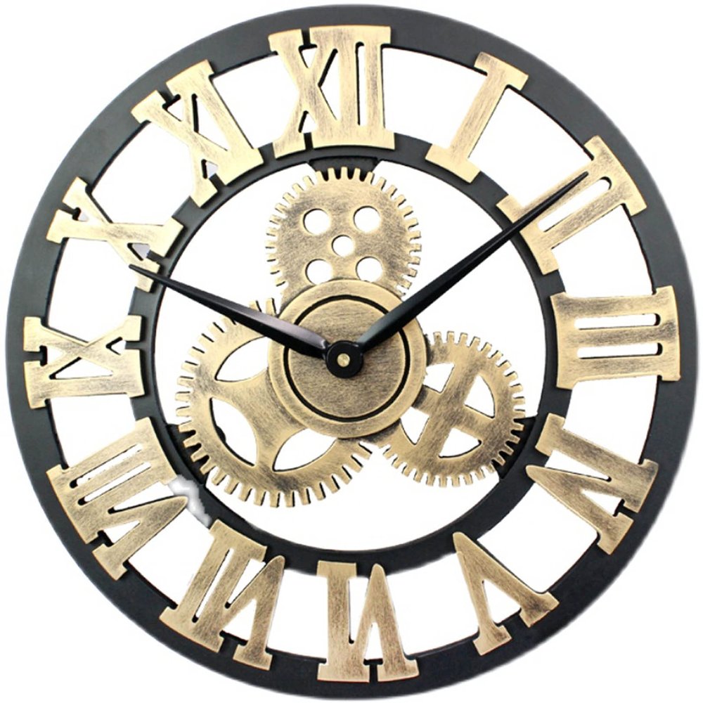 Clock Wall Clocks Silent Roman Retro Gear Wood Clock for Bar Cafe Home (Gold - 40/50/60cm)