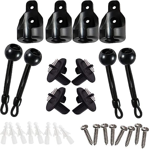 Lihopefe New Bungee Kit + End Caps Universal Replacement Mounting Brackets for Exterior/Interior Roller Blinds (Black, 2pack)