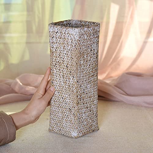 Bamboo Woven Hand Knitting Dried Flower Vase Straw Woven Flower Pot Decor Living Room Flower Arrangement Flower Basket Bottle (C-S Size)