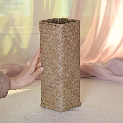 Bamboo Woven Hand Knitting Dried Flower Vase Straw Woven Flower Pot Decor Living Room Flower Arrangement Flower Basket Bottle (A-S Size)