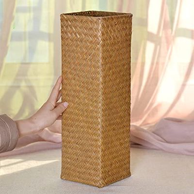 Bamboo Woven Hand Knitting Dried Flower Vase Straw Woven Flower Pot Decor Living Room Flower Arrangement Flower Basket Bottle (B-L Size)