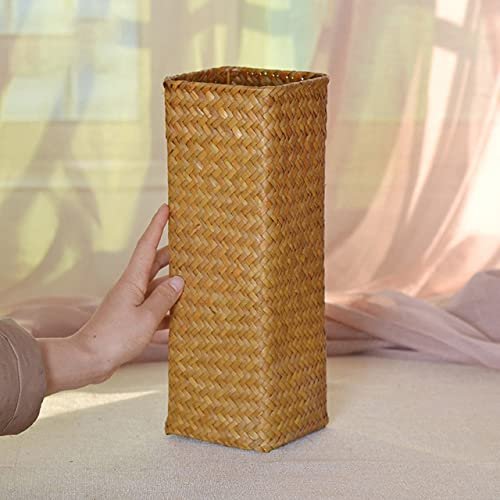 Bamboo Woven Hand Knitting Dried Flower Vase Straw Woven Flower Pot Decor Living Room Flower Arrangement Flower Basket Bottle (B-S Size)