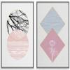 IDEA4WALL Framed Wall Art Print Set Floral Line Art & Silhouettes in Pink & Blue Pastel Polygons Nature Wilderness Mixed Minimalism Bohemian for Living Room, Bedroom, Office - 16"x24"x2 White view 1