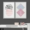 IDEA4WALL Framed Wall Art Print Set Floral Line Art & Silhouettes in Pink & Blue Pastel Polygons Nature Wilderness Mixed Minimalism Bohemian for Living Room, Bedroom, Office - 16"x24"x2 White view 3