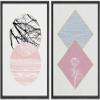 IDEA4WALL Framed Wall Art Print Set Floral Line Art & Silhouettes in Pink & Blue Pastel Polygons Nature Wilderness Mixed Minimalism Bohemian for Living Room, Bedroom, Office - 16"x24"x2 Black view 1