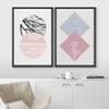 IDEA4WALL Framed Wall Art Print Set Floral Line Art & Silhouettes in Pink & Blue Pastel Polygons Nature Wilderness Mixed Minimalism Bohemian for Living Room, Bedroom, Office - 16"x24"x2 Black view 3