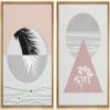 IDEA4WALL Framed Canvas Print Wall Art Floral Line Art & Silhouettes in Pink & Gray Pastel Polygons Nature Wilderness Mixed Minimalism Bohemian for Living Room, Bedroom, Office - 16"x24"x2 Natural view 1