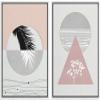 IDEA4WALL Framed Canvas Print Wall Art Floral Line Art & Silhouettes in Pink & Gray Pastel Polygons Nature Wilderness Mixed Minimalism Bohemian for Living Room, Bedroom, Office - 16"x24"x2 White view 1
