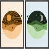 IDEA4WALL Framed Canvas Print Wall Art Shining Orange Sun & Green Crescent Moon with Birds Nature Geometric Illustrations Minimalism Mid-Century for Living Room, Bedroom, Office - 16"x24"x2 Black view 1