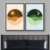 IDEA4WALL Framed Canvas Print Wall Art Shining Orange Sun & Green Crescent Moon with Birds Nature Geometric Illustrations Minimalism Mid-Century for Living Room, Bedroom, Office - 16"x24"x2 Black view 2