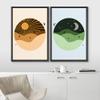 IDEA4WALL Framed Canvas Print Wall Art Shining Orange Sun & Green Crescent Moon with Birds Nature Geometric Illustrations Minimalism Mid-Century for Living Room, Bedroom, Office - 16"x24"x2 Black view 3