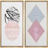 IDEA4WALL Framed Wall Art Print Set Floral Line Art & Silhouettes in Pink & Blue Pastel Polygons Nature Wilderness Mixed Minimalism Bohemian for Living Room, Bedroom, Office - 16"x24"x2 Natural view 1