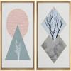 IDEA4WALL Framed Canvas Print Wall Art Floral Line Art & Silhouettes in Blue & Green Pastel Polygons Nature Wilderness Mixed Minimalism Bohemian for Living Room, Bedroom, Office - 16"x24"x2 Natural view 1