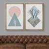 IDEA4WALL Framed Canvas Print Wall Art Floral Line Art & Silhouettes in Blue & Green Pastel Polygons Nature Wilderness Mixed Minimalism Bohemian for Living Room, Bedroom, Office - 16"x24"x2 Natural view 2