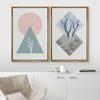 IDEA4WALL Framed Canvas Print Wall Art Floral Line Art & Silhouettes in Blue & Green Pastel Polygons Nature Wilderness Mixed Minimalism Bohemian for Living Room, Bedroom, Office - 16"x24"x2 Natural view 3