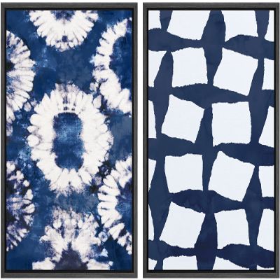IDEA4WALL Framed Canvas Print Wall Art Dark Blue Watercolor Effect Polygon Display Abstract Geometric Illustrations Minimalism Mid-Century Modern for Living Room, Bedroom, Office - 16"x24"x2 Black