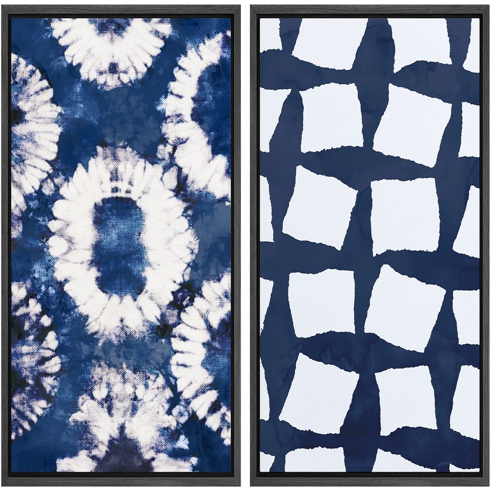 IDEA4WALL Framed Canvas Print Wall Art Dark Blue Watercolor Effect Polygon Display Abstract Geometric Illustrations Minimalism Mid-Century Modern for Living Room, Bedroom, Office - 16"x24"x2 Black