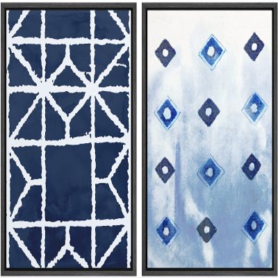 IDEA4WALL Framed Canvas Print Wall Art Dark Blue Watercolor Effect Diamond Polygon Display Abstract Geometric Illustrations Minimalism Mid-Century for Living Room, Bedroom, Office - 16"x24"x2 Black