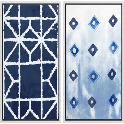 IDEA4WALL Framed Canvas Print Wall Art Dark Blue Watercolor Effect Diamond Polygon Display Abstract Geometric Illustrations Minimalism Mid-Century for Living Room, Bedroom, Office - 16"x24"x2 White