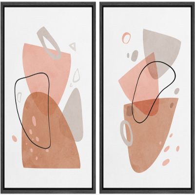 IDEA4WALL Framed Wall Art Print Set Watercolor Style Pink, Gray & Brown Color Blocks Abstract Shapes Minimalism Bohemian Colorful Pastel for Living Room, Bedroom, Office - 16"x24"x2 Black
