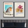 IDEA4WALL Framed Canvas Print Wall Art Connecticut American Robin & Jalapa Duo Birds Flower Watercolor Realism Rustic Colorful Multicolor Warm for Living Room, Bedroom, Office - 16"x24"x2 Black view 2