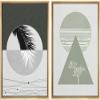 IDEA4WALL Framed Canvas Print Wall Art Floral Line Art & Silhouettes in Gray & Green Pastel Polygons Nature Wilderness Mixed Minimalism Bohemian for Living Room, Bedroom, Office - 16"x24"x2 Natural view 1