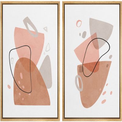 IDEA4WALL Framed Wall Art Print Set Watercolor Style Pink, Gray & Brown Color Blocks Abstract Shapes Minimalism Bohemian Colorful Pastel for Living Room, Bedroom, Office - 16"x24"x2 Natural