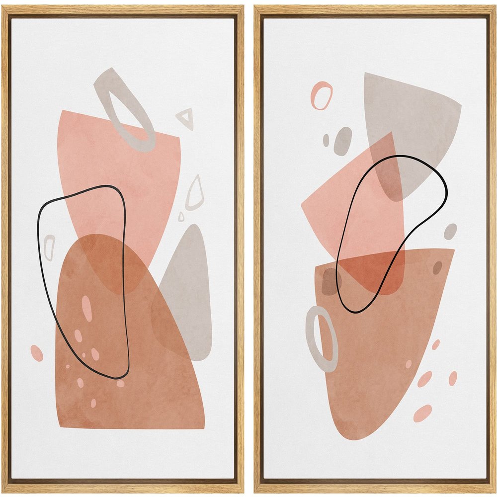 IDEA4WALL Framed Wall Art Print Set Watercolor Style Pink, Gray & Brown Color Blocks Abstract Shapes Minimalism Bohemian Colorful Pastel for Living Room, Bedroom, Office - 16"x24"x2 Natural