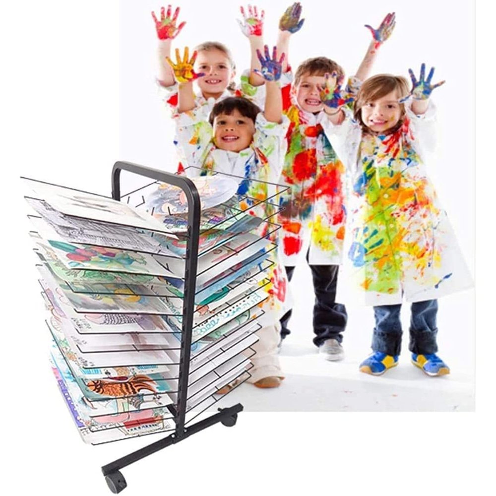 Drying Rack, Back-to-Back 13-Shelf Mobile Drying Rack with 26 Wire Shelves for Works of Art Studios and Home Use, Black Powder Coated Finish, Drying & Print Racks, 456682cm
