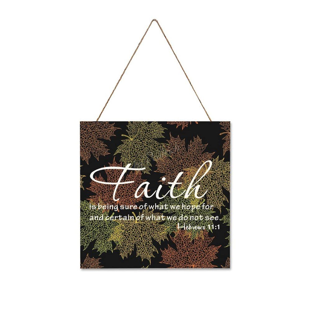 Faith is Being Sure of What We Hope for Wood Wall Decor Plaque Sign Farmhouse Rustic Wall Decoration Hanging Sign with Rope 8"x8", Maple