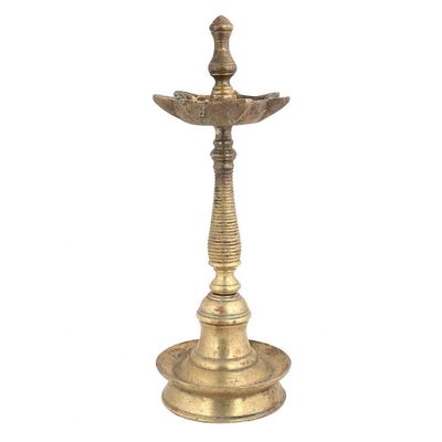 Indian Shelf Handmade Classical Pital Diya for Worship God Idols Awards Pooja Oil Lamps (Size: 29cm) SNS-424