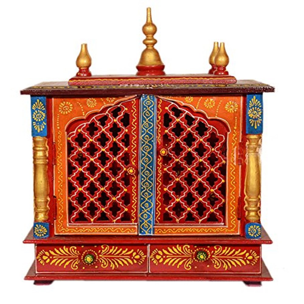 Wooden Temple Religious Home Temple, Pooja Mandir |Indian| |Hindu| |Decoration| |Puja| |Cabinet| |Temple| |Bhagwan| Wall| |Hanging| Decor For Home Office Decor By KAMDHENU ART AND CRAFT. (Blue)