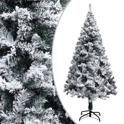 Artificial Christmas Tree with Flocked Snow Green 59.1" PVC,White Artificial Christmas Tree, with Metal Stand, Easy Assembly, for Indoor and Outdoor Use,Christmas Artificial Snow