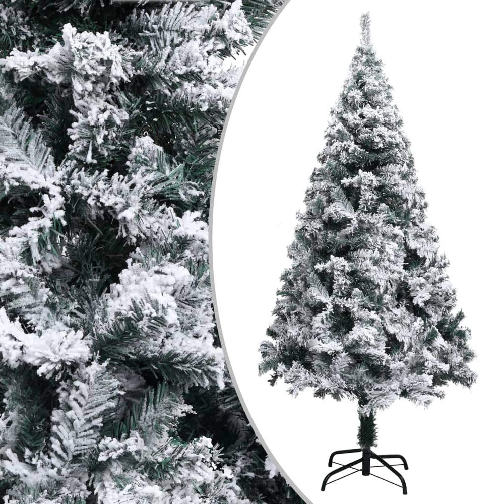 Artificial Christmas Tree with Flocked Snow Green 59.1" PVC,White Artificial Christmas Tree, with Metal Stand, Easy Assembly, for Indoor and Outdoor Use,Christmas Artificial Snow