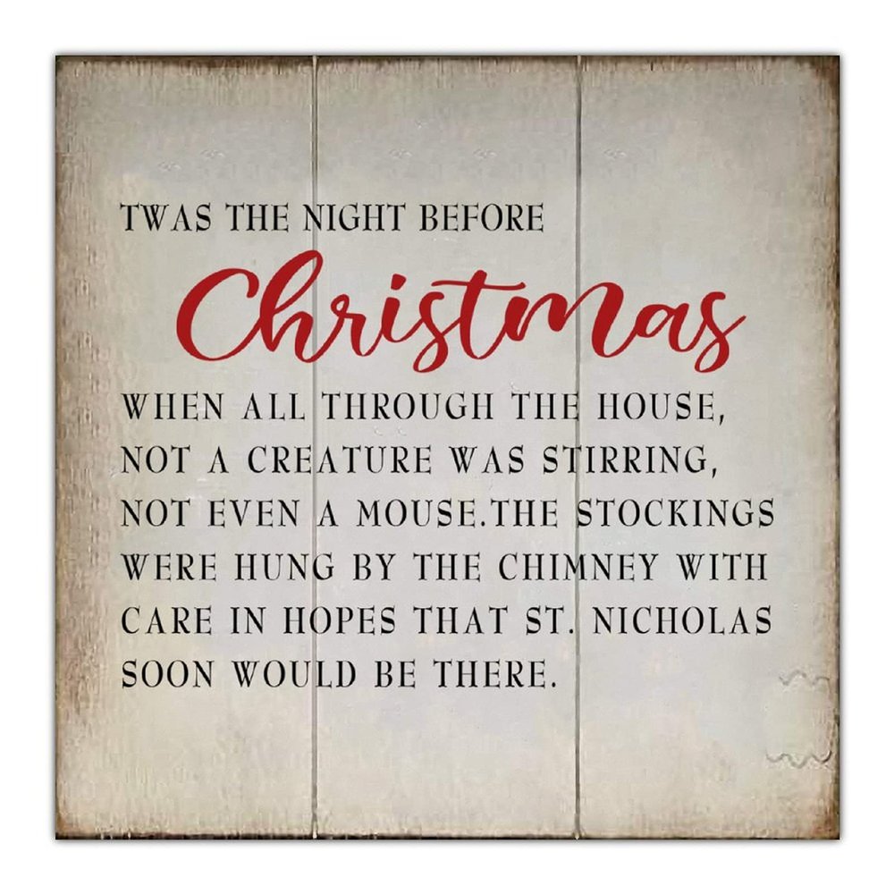 Aihesui Rustic Wood Signs Modern Farmhouse Wall Hanging Art Twas the Night Before Christmas Plaque for Living Room Kitchen Batheroom Bedroom 16x16inch, white-style