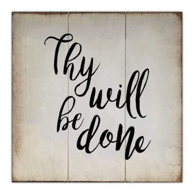 Aihesui Rustic Wood Signs Modern Farmhouse Wall Hanging Art Thy Will Be Done Plaque for Living Room Kitchen Batheroom Bedroom 16x16inch, White