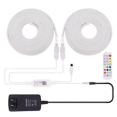 XUNATA RGB Neon LED Rope Light with Bluetooth, DC 12V SMD 3535 96LEDs/M Bendable Neon Tape, 2 Rolls 16.4ft/5M Flexible Strip Kit Music Sync Color Changing with IR Remote/Power Supply for Party Decor