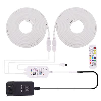 XUNATA 2 Rolls 16.4ft WiFi LED Neon Strip, 12V SMD 3535 Outdoor Bendable RGB Neon Light, Smart Music Color Changing WX300P Strip Light Waterpoof Silicone Tape Light for Christmas Halloween Party Decor