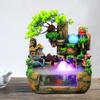 Gdrasuya10 110V Desktop Fountain Fish Tank Mini Waterfall with Fisherman, LED Lighting Fountain Simulation Resin Rockery Water Fountain Bonsai Ornaments for Home, Office, Bedroom, Desk view 3
