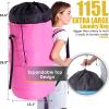 Backpack Laundry Bag, 115L Heavy Duty Extra Large College Laundry Backpack, Dirty Clothes Bag with Shoulder Straps, Laundry Hamper Bag with Drawstring Closure for College Dorm, Apartment Pink view 3