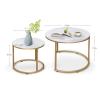 aboxoo Coffee Table Nesting White Set of 2 Side Set Golden Frame Circular Round and Marble Pattern Wooden Tables, Living Room Bedroom Apartment Modern Industrial Simple Nightstand view 3