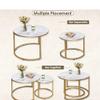 aboxoo Coffee Table Nesting White Set of 2 Side Set Golden Frame Circular Round and Marble Pattern Wooden Tables, Living Room Bedroom Apartment Modern Industrial Simple Nightstand view 4